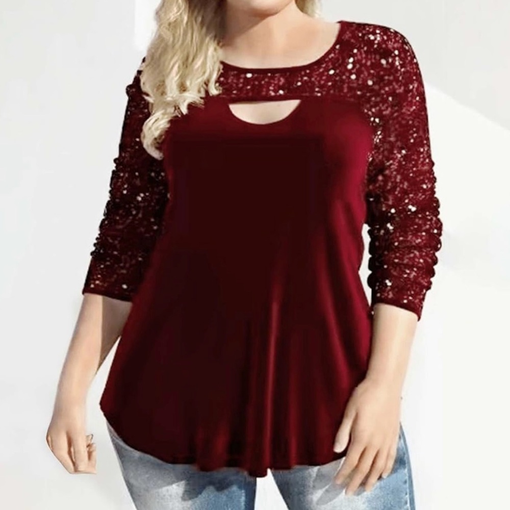 Amazon Essentials Burgundy Lace Sleeve Blouse
